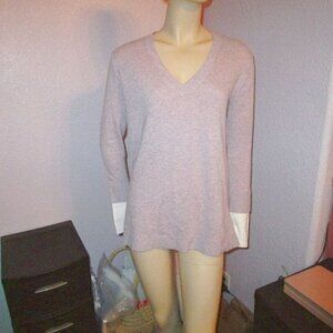 J Crew Wool Blend Sweater Size XS Layered Look V-Neck Lilac Tunic French Cuffs